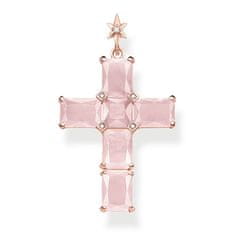 Thomas Sabo Přívěsek "Kříž růžové kameny s hvězdou" , PE890-417-9, Sterling Silver, 925 Sterling silver, 18k rose gold plating, rose quartz, zirconia white