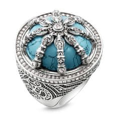 Thomas Sabo Prsten "Tyrkysové kolo" , TR2025-646-17-58, Sterling Silver, 925 Sterling silver, blackened, simulated turquoise, zirconia