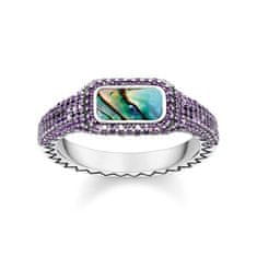 Thomas Sabo Prsten "Barvitý fialový" , TR2233-991-7-54, Sterling Silver, 925 Sterling silver, blackened, abalone mother-of-pearl, glass-ceramic stone