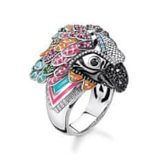 Thomas Sabo Prsten "Papoušek" , TR2227-340-7-54, Sterling Silver, 925 Sterling silver, blackened, cold enamel, synthetic corundum, glass-ceramic stone, zirconia