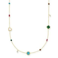 Thomas Sabo Náhrdelník "Riviera barvy" , KE1759-490-7-L90v, Sterling Silver, 925 Sterling silver, 18k yellow gold plating, synthetic corundum, simulated malachite/turquoise, tiger‘s eye, mother-of-pearl, zirconia