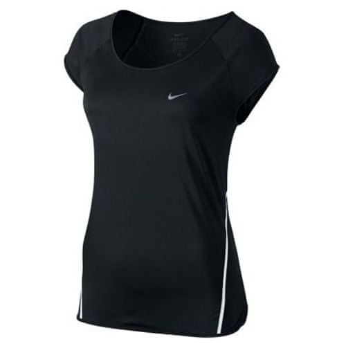 Nike RUN FREE FRAMED SS, 10 | RUNNING | WOMENS | SHORT SLEEVE TOP | BLACK/METALLIC SILVER/REFLECTI | L