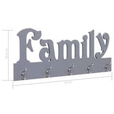 Greatstore Nástěnný věšák FAMILY šedý 74 x 29,5 cm