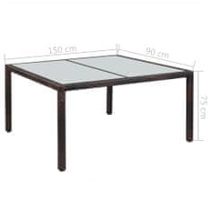 Greatstore Zahradní jídelní stůl polyratan a sklo 150 x 90 x 75 cm hnědý