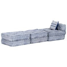 Greatstore 3místný modulární pouf indigo textil