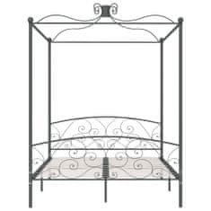 Vidaxl Rám postele s nebesy šedý kovový 160 x 200 cm