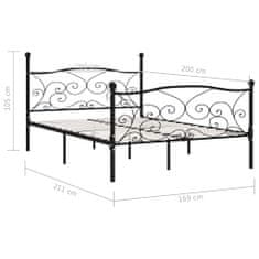 Vidaxl Rám postele s laťkovým roštem černý kov 160 x 200 cm