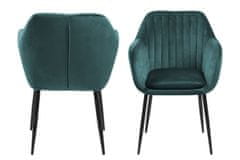 Design Scandinavia Jídelní židle s područkami Ema, samet, tmavě zelená / černá