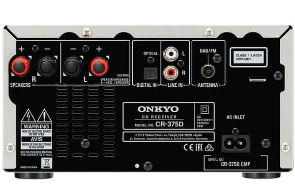 nadčasový Bluetooth mikrosystém onkyo cs-375d cd přehrávač disků usb mp3 čistý zvuk dva reproduktory 20 w výkon antirezonanční mdf ozvučnice dálkové ovládání zesilovač optimum audio control fm dab tuner 40 předvoleb linkový audio vstup optický digi vstup