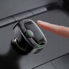 BASEUS T-Typed FM Transmitter Bluetooth + nabíječka 2x USB 3.4A, černá