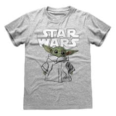 CurePink Pánské tričko Star Wars|Hvězdné Války TV seriál The Mandalorian: Child Sketch (2XL) šedé bavlna