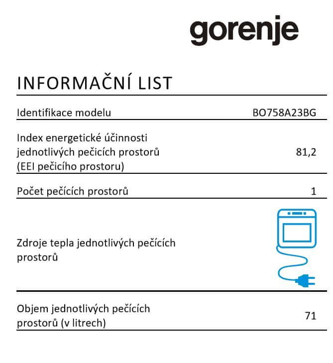 Gorenje vestavná trouba BO758A23BG