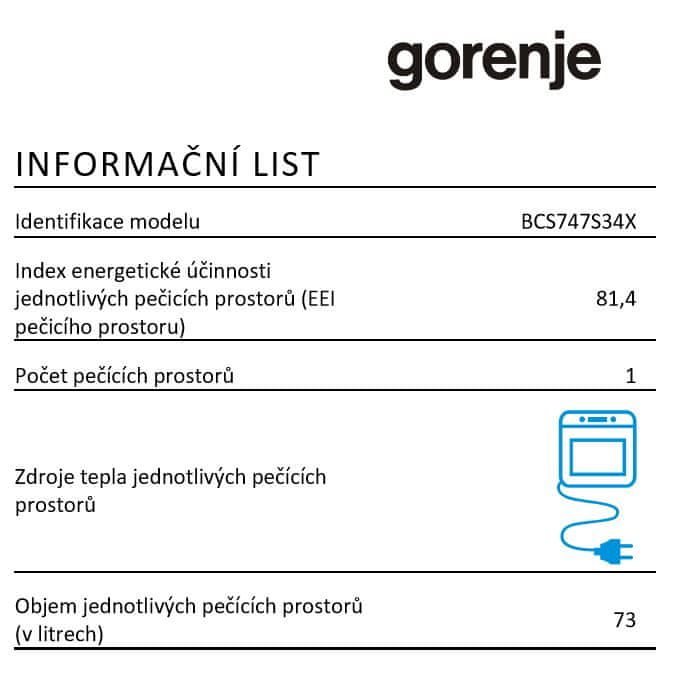 Gorenje vestavná trouba BCS747S34X