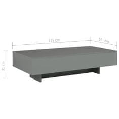 Greatstore Konferenční stolek šedý s vysokým leskem 115 x 55 x 31 cm MDF