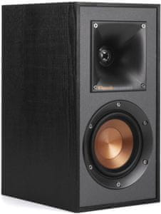 regálové reproduktory klipsch r 41m čistý zvuk k televizi síťové napájení digitální zesilovač výkon 85 w tractrix horn technologie zlepšující zvuk mdf konstrukce bassreflex