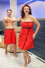 MaryBerry Dámský červený kostkovaný župan & kilt do sauny ve skotském stylu, S-M-L