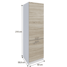 KONDELA Potravinová skříňka, dub sonoma/bílá, pravá, FABIANA S - 60/210