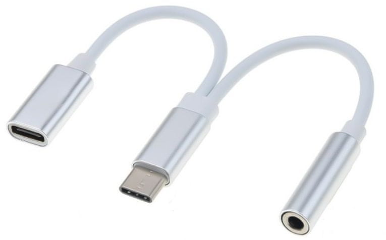 PremiumCord Převodník USB-C na audio konektor jack 3,5mm female + USB-C na nabíjení, ku31zvuk02 - zánovní