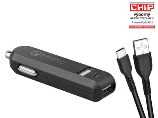 Avacom  CarMAX 2 nabíječka do auta 2x Qualcomm Quick Charge 2.0, černá barva (USB-C kabel)