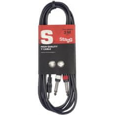 Stagg SYC3/MPS2P E, kabel mini stereo JACK/2x JACK, 3m