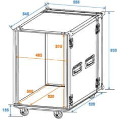 Roadinger Rack Profi 20U, hloubka 45cm, s kolečky, 9mm