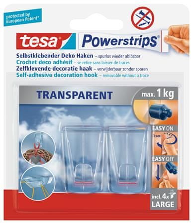 Tesa Háčky s lepicím proužkem "Powerstrips 58813", průhledná, velké