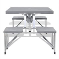 Greatstore Skládací kempingový set stůl a 4 stoličky, hliník, extra lehký, šedý