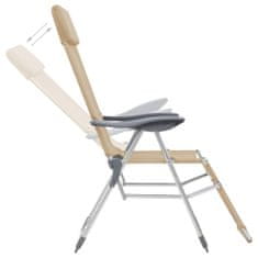 Greatstore Skládací kempingové židle s podnožkou 2 ks hliníkové krémové