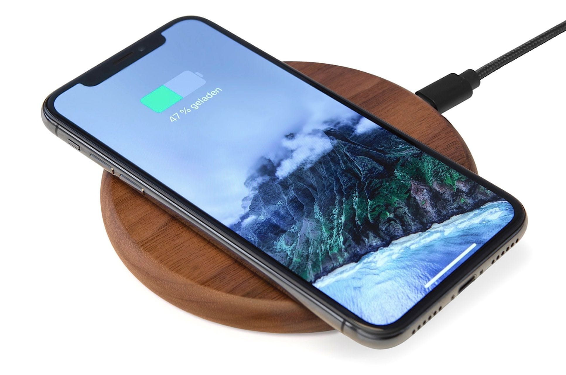  Woodcessories EcoPad Walnut Wood / Brushed Metal / Nylon Cable - All Wireless Enabled Devices (which support 10W Fast charging) eco287