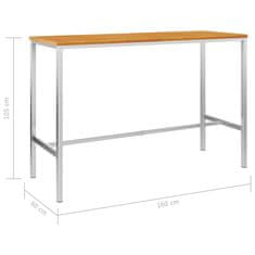 Greatstore Barový stůl 160 x 60 x 105 cm masivní akácie a nerezová ocel