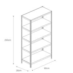 Majster Regál Bezšroubové kovové regál 250x80x30cm L profil, 5 polic