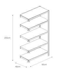 Majster Regál Bezšroubové kovové regál přídavný modul 200x60x40cm T profil, 5 polic