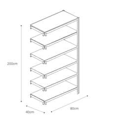 Majster Regál Bezšroubové kovové regál přídavný modul 200x80x40cm T profil, 6 polic