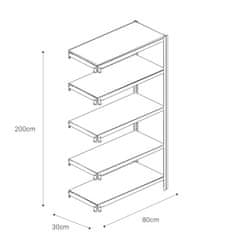 Majster Regál Bezšroubové kovové regál přídavný modul 200x80x30cm T profil, 5 polic