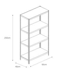 Majster Regál Bezšroubové kovové regál 250x60x40cm L profil, 4 police