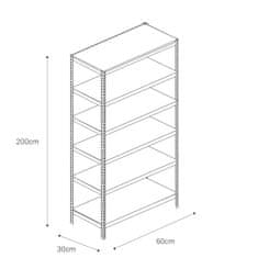 Majster Regál Bezšroubové kovové regál 200x60x30cm L profil, 6 polic