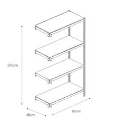 Majster Regál Bezšroubové kovové regál přídavný modul 200x80x40cm T profil, 4 police