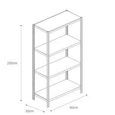 Majster Regál Bezšroubové kovové regál 200x60x30cm T profil, 4 police