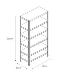 Majster Regál Šroubové kovové regál 250x60x50cm, 6 polic