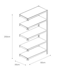 Majster Regál Bezšroubové kovové regál přídavný modul 200x60x50cm T profil, 5 polic