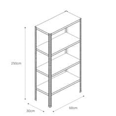 Majster Regál Šroubové kovové regál 250x60x30cm, 4 police