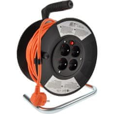 Solight  Prodlužovací kabel na bubnu - 4 zásuvky, 25m, 3 x 1,5mm, IP20, oranžový