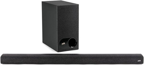 moderní elegantní soudbar se subwooferem polk audio signa s3 výkon 160 w Bluetooth chromecast wifi připojení volce adjust pro čisté dialogy hdmi s arc optický aux in dálkový ovladač google assistant hlasové ovládání prostorový 5.1 zvuk dolby digital instalace i na zeď místnosti 4k a 8k televizory režimy film hudba sport noční režim nízký profil bezdrátový subwoofer