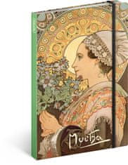 Grooters Notes Alfons Mucha – Bodlák, linkovaný, 13 × 21 cm