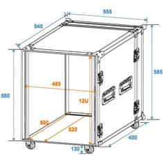 Roadinger Rack Profi 12HE, hloubka 45cm, s kolečky, 9mm