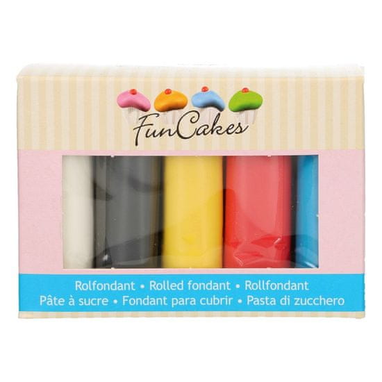 FunCakes Barevné potahovací hmoty 5x100g bílá, černá, žlutá, červená a modrá