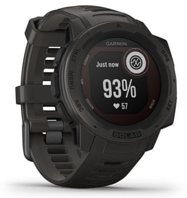 Inteligentné hodinky Garmin Instinct Solar, solárne nabíjanie vojenský štandard odolnosti, outdoorové, MIL-STD-810G, dlhá výdrž batérie, vodotesné, tvrdené sklo