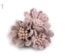 Kraftika 2ks starorůžová vlněné květy s pestíky v barvě květu 35mm