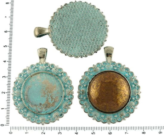 Kraftika 2ks české tyrkysová modrá patina antique silver tón velký