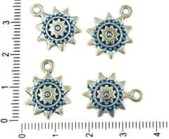 Kraftika 8ks českých modrá patina antique silver tón kolo sun flower